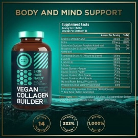 WILD FUEL Maximum Potency Vegan Collagen Builder - Cruelty-Free Kickstart Formula - Concentrated Support for Younger-Looking Skin, Strong Hair and Nails and Flexible Joints - Non-GMO - 30 Tablets