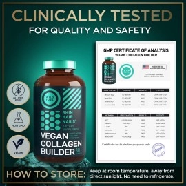 WILD FUEL Maximum Potency Vegan Collagen Builder - Cruelty-Free Kickstart Formula - Concentrated Support for Younger-Looking Skin, Strong Hair and Nails and Flexible Joints - Non-GMO - 30 Tablets