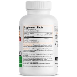 Bronson Vitamin K2 (MK7) with D3 Extra Strength Supplement Bone and Heart Health Non-GMO Formula 10,000 IU Vitamin D3 & 120 mcg Vitamin K2 MK-7 Easy to Swallow Vitamin D & K, 120 Capsules