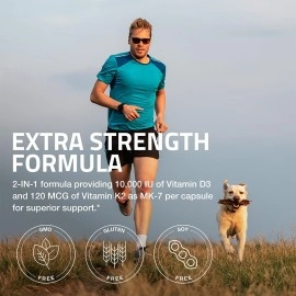 Bronson Vitamin K2 (MK7) with D3 Extra Strength Supplement Bone and Heart Health Non-GMO Formula 10,000 IU Vitamin D3 & 120 mcg Vitamin K2 MK-7 Easy to Swallow Vitamin D & K, 120 Capsules