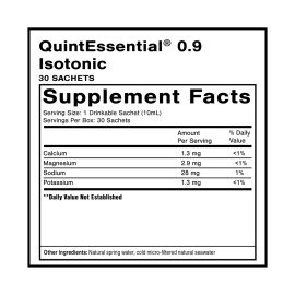 Quicksilver Scientific Quintessential 0.9 Sachets - Isotonic Solution with Sea Water Minerals + Alpine Spring Water - Liquid Hydration, Electrolyte + Multi Minerals Supplement (30 Count)