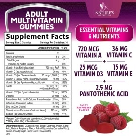 Multivitamin Gummies for Adults, Daily Gummy Vitamins & Minerals for Women & Men, Immune Support Gummy Multivitamins Supplement, Adult Multi VIT Vitamin with Vitamins A, C, D3, B12, Zinc, 60 Gummies