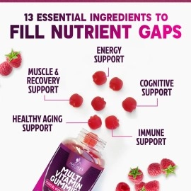 Multivitamin Gummies for Adults, Daily Gummy Vitamins & Minerals for Women & Men, Immune Support Gummy Multivitamins Supplement, Adult Multi VIT Vitamin with Vitamins A, C, D3, B12, Zinc, 60 Gummies