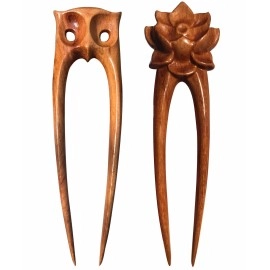 Handicraftviet Wood Hair Pin Hand-Carve Hair Forks..