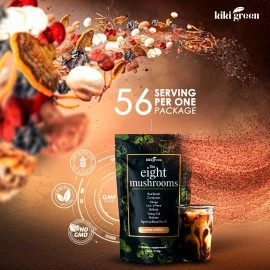 KIKI Green Mushroom Powder Extract - The 8 Mushrooms Supplement Blend for Coffee & Smoothie | Lion\'s Mane, Cordyceps, Chaga, Reishi, Shiitake, Turkey Tail, Maitake Complex