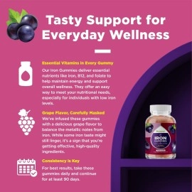 Natural Multivitamin Iron Gummies for Adults - Adult Gummy Vitamins with Iron and Energy Boost B Complex Vitamins - Gummy Iron Supplement and Mental Clarity and Focus Multivitamin with Iron Gummy