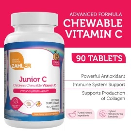 Zahler Junior C Advanced Chewable Vitamin C for Kids - Immune Support Kids Vitamins in Delicious Orange Flavor - Kosher Kids Vitamin C for Immunity - Vitamin C Chewable Antioxidant - (90 Count)