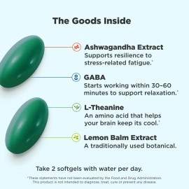 OLLY Ultra Strength Goodbye Stress Softgels, GABA, Ashwagandha, L-Theanine and Lemon Balm, Stress Relief Supplement - 60 Count (Packaging May Vary)