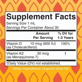 Vitamin D3 | Vitamin K2 | Vitamin D3 K2 Spray | K2 D3 Vitamin Liquid Supplement for Toddlers | Kids Supplement for Calcium Absorption Strong Bones | Vegan | Non-GMO | Gluten Free | 1 Fl Oz