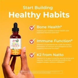 Vitamin D3 | Vitamin K2 | Vitamin D3 K2 Spray | K2 D3 Vitamin Liquid Supplement for Toddlers | Kids Supplement for Calcium Absorption Strong Bones | Vegan | Non-GMO | Gluten Free | 1 Fl Oz