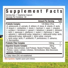 Innate Vitality 3-in-1 Probiotics 120 Billion CFUs 34 Strains with Organic Prebiotics & Digestive Enzymes - 30 Vegan Caps
