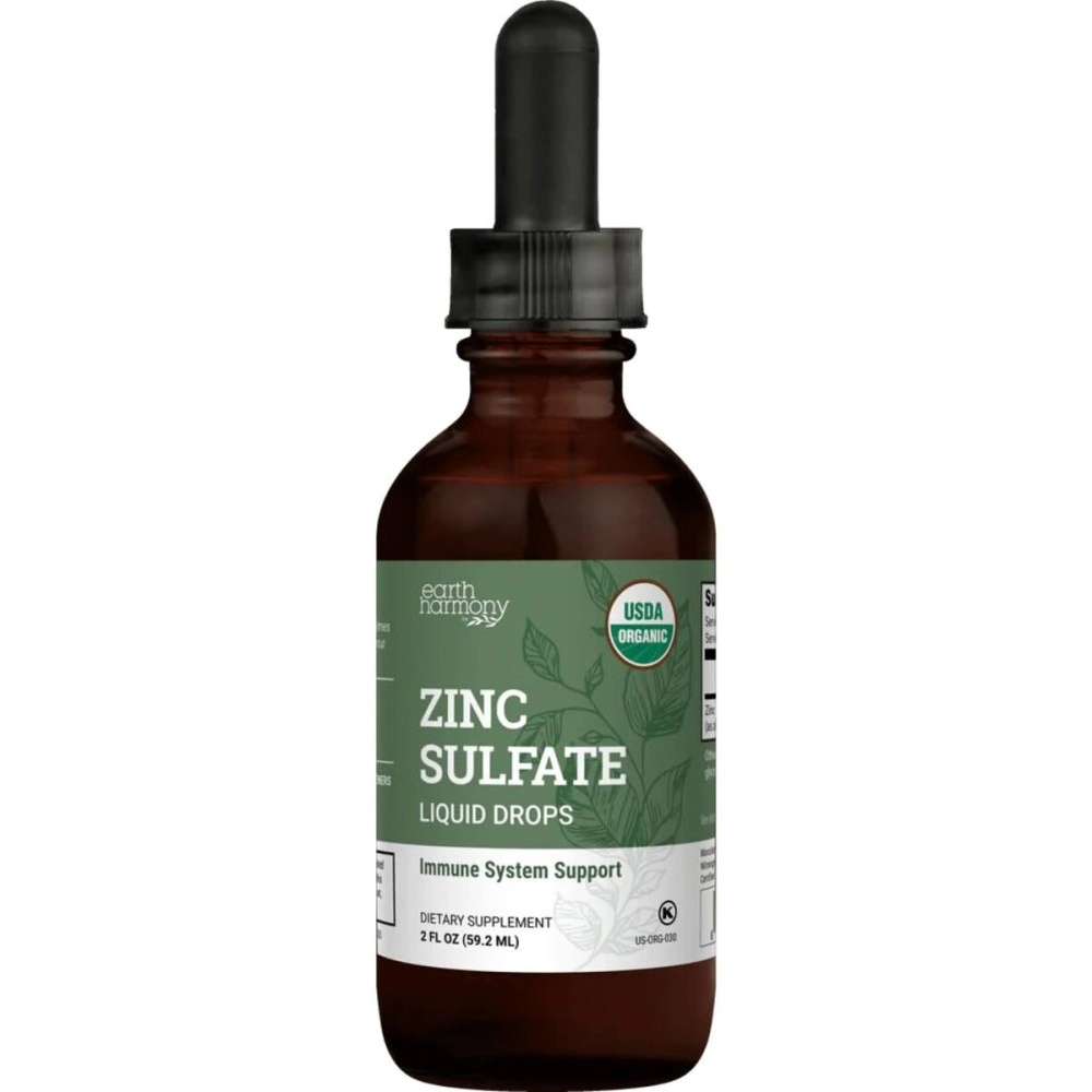 USDA Organic Liquid Zinc Sulfate Supplement Drops - Antioxidant Properties Support Skin Health, Immune System Function and Normal Cell Growth in Adult Men & Women - Plant-Based, Vegan, Non-GMO - 2 Oz