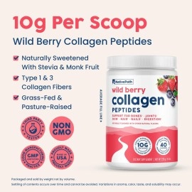 NativePath Wild Berry Collagen Peptides - Premium Keto and Paleo Grass-Fed, Pasture-Raised Protein Powder for Hair, Skin, Nails, Bones, Joints, Digestion and More - 20 Servings - No Gluten or Dairy