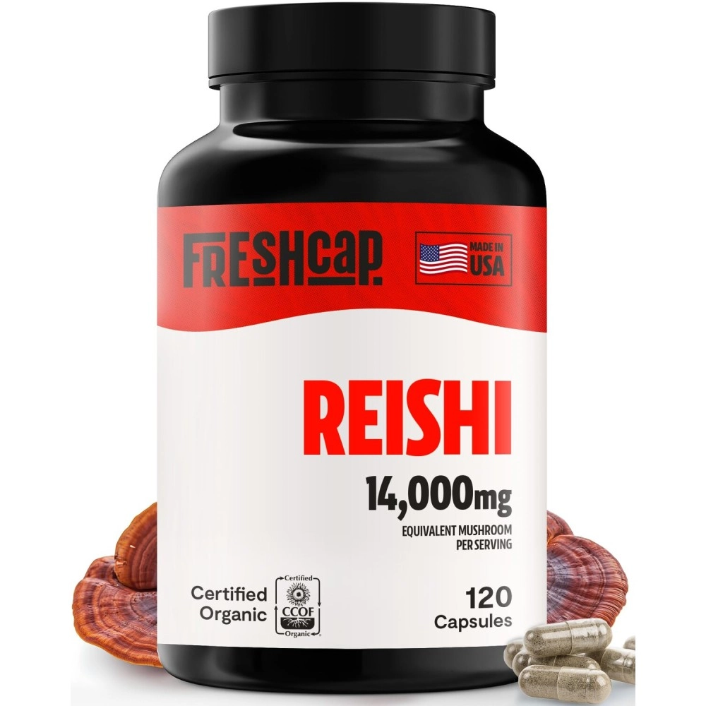 FreshCap Mushrooms Organic Reishi Capsules, 120 Count, 60 Day Supply, Supplement for Healthy Aging, Sleep, and Immunity, Concentrated Extract from Whole Fruiting Body and Spore