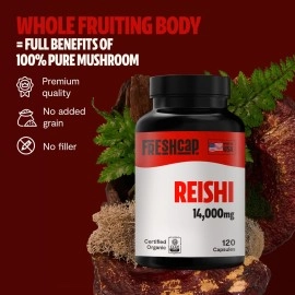FreshCap Mushrooms Organic Reishi Capsules, 120 Count, 60 Day Supply, Supplement for Healthy Aging, Sleep, and Immunity, Concentrated Extract from Whole Fruiting Body and Spore