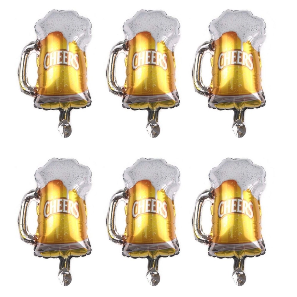 ZHENGYE 10 Pcs Beer Mug Cheers Foil Balloons Gold 16 Inch Mylar Balloon Beer Theme Party Decoration