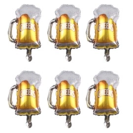 ZHENGYE 10 Pcs Beer Mug Cheers Foil Balloons Gold 16 Inch Mylar Balloon Beer Theme Party Decoration