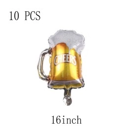 ZHENGYE 10 Pcs Beer Mug Cheers Foil Balloons Gold 16 Inch Mylar Balloon Beer Theme Party Decoration