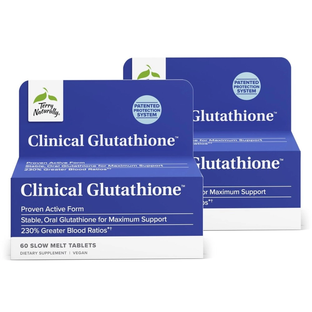 Terry Naturally Clinical Glutathione - Antioxidant for High Absorption - Dietary Supplement with L-Glutathione - Vegan Supplement to Support Cell Health - 60 Slow Melt Tablets (Pack of 2)