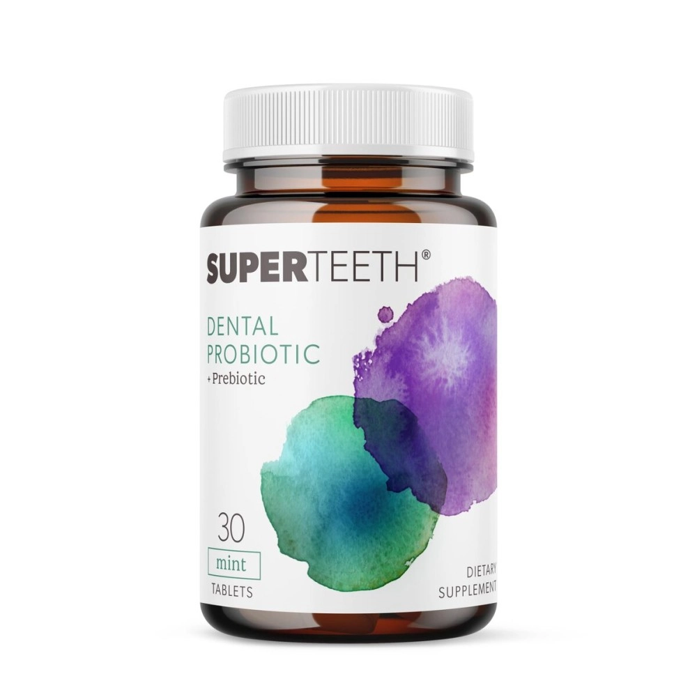 SUPER TEETH Chewable Dental Probiotic for Adults & Kids | Supports Healthy & Gums | Oral Health | Fights Bad Breath | BLIS M18 | Sugar Free Mint Flavor Tablets | Fluoride Free | Vegan Supplement