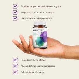 SUPER TEETH Chewable Dental Probiotic for Adults & Kids | Supports Healthy & Gums | Oral Health | Fights Bad Breath | BLIS M18 | Sugar Free Mint Flavor Tablets | Fluoride Free | Vegan Supplement