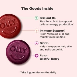Olly Gummy Vitamins A D C E Biotin Folic Acid Flavor 60Day Supply, Women\'s Multivitamin, Berry, 120 Count