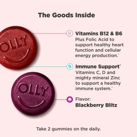 OLLY Men\'s Multivitamin Gummy, Immune Support, Vitamins A, C, D, E, B, Lycopene, Zinc, BlackBerry, 60 Day Supply - 120 Count