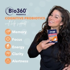 Bio360 Probiotics, Cognitive Support Formula, Brain Health & Mental Energy with 8 Strains 15 Billion CFU, Vitamin Boost for Women & Men, Stable Blister Pack, 30 Vegan Supplements