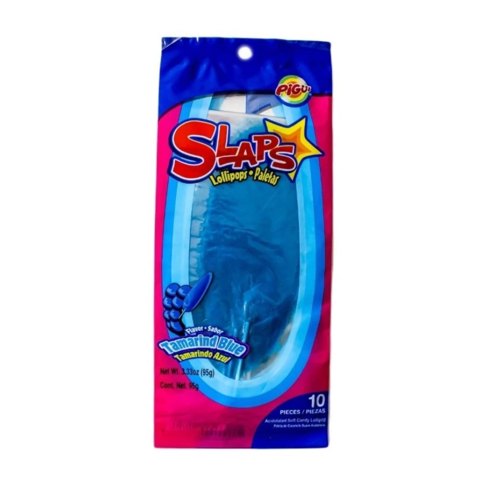 Dulces Pigui Slaps Tamarind Blue Flavor Paletas Mexican Candy - 10 Lollipops