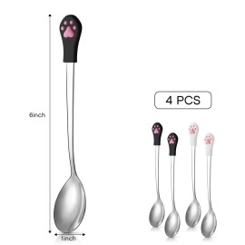 Patelai 4 Pieces Dog Cat Spoon Pet Can Spoon Stainless Steel Pet Food Spoon Cat Claw Spoon for Dog and Cat Food Can, White and Black