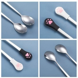 Patelai 4 Pieces Dog Cat Spoon Pet Can Spoon Stainless Steel Pet Food Spoon Cat Claw Spoon for Dog and Cat Food Can, White and Black