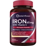 Doctor\'s Recipes Iron 65 mg Carbonyl Iron with Vitamin C, Maximized Absorption Easy on The Stomach, Red Cells Formation, Blood, Heart, Brain, Muscle & Immunity Health, Vegan Non-GMO 60 Tablets