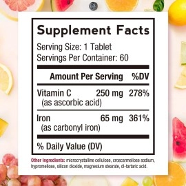 Doctor\'s Recipes Iron 65 mg Carbonyl Iron with Vitamin C, Maximized Absorption Easy on The Stomach, Red Cells Formation, Blood, Heart, Brain, Muscle & Immunity Health, Vegan Non-GMO 60 Tablets