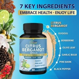 2 Packs Citrus Bergamot Extract Capsules 10300mg & Berberine, Olive, Guggul, Garlic, Pine Bark, Black Pepper | Support Overall Health, Promotes Immune System, Powerful Antioxidant | 4 Months Supply