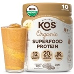 KOS Vegan Protein Powder, Chocolate Peanut Butter - Low Carb Pea Protein Blend, USDA Organic Superfood with Vitamins & Minerals - Keto, Soy, Dairy Free - Meal Replacement for Women & Men - 10 Servings