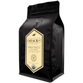 Stack Street Organic French Vanilla Flavored Cold Brew Coffee Coarse Ground 1 LB - Smooth Dark Roast, Coarse Grind -
