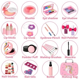 Flybay Kids MakEUp Kit For Girls, Washable MakEUp Set For Girl, Real Play MakEUp Toys, Pretend MakEUp Kit Girls Gift Toys With Cute Cosmetic Case For 5 6 7 8 Years Old Girls.