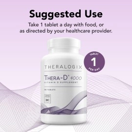 Theralogix Thera-D 4000 Vitamin D Supplement - 4,000 IU (100 mcg) Vitamin D3 Tablets - 90-Day Supply - Immune Support Supplement for Women & Men - Aids Bone & Heart Health - NSF Certified - 90 Tablets