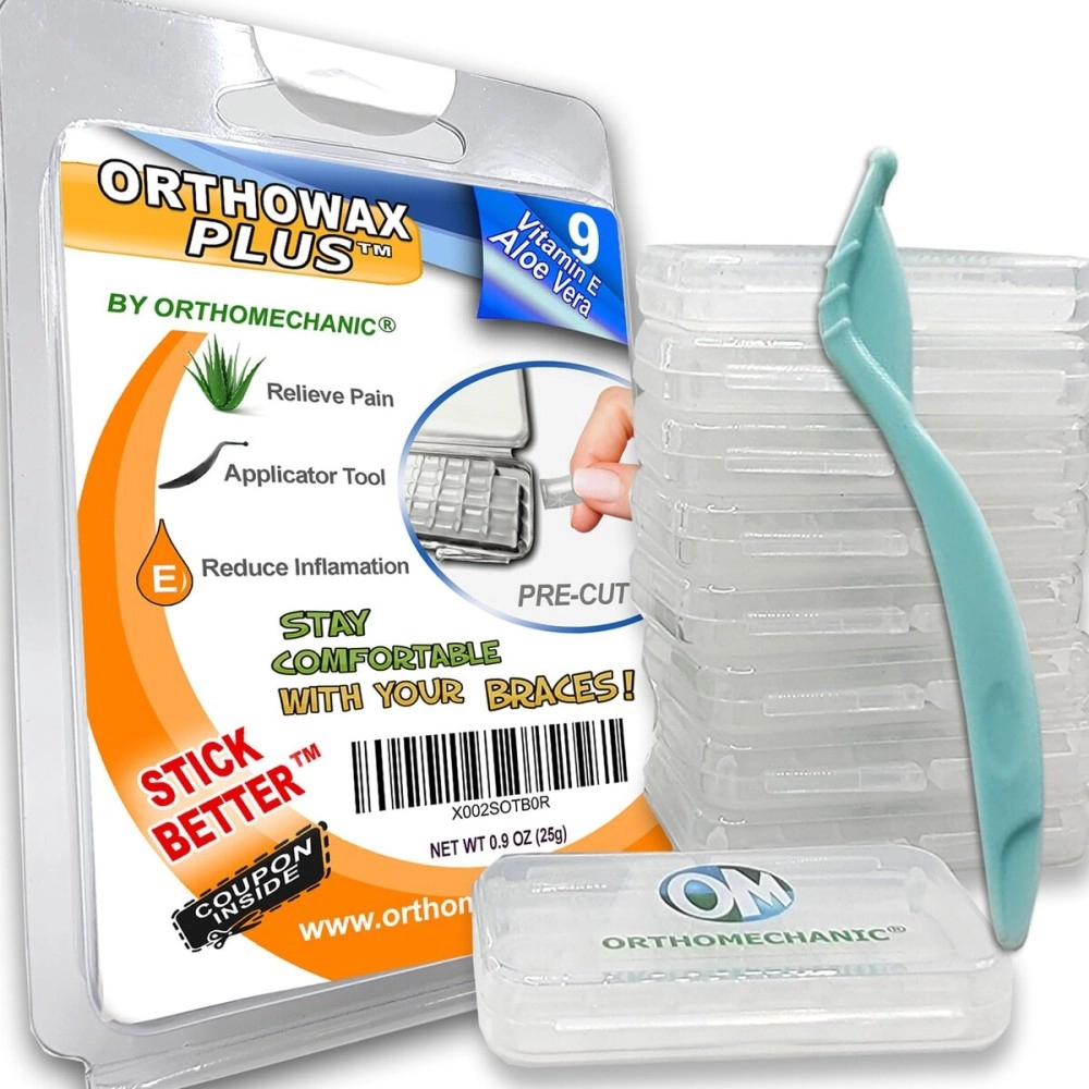 Orthomechanic New Genuine Orthowax Plus - Now Precut with Aloe Vera and Vitamin E - Stick Better Than competitors - Orthodontic Wax for Braces Wearer (Pack of 9) - Unscented