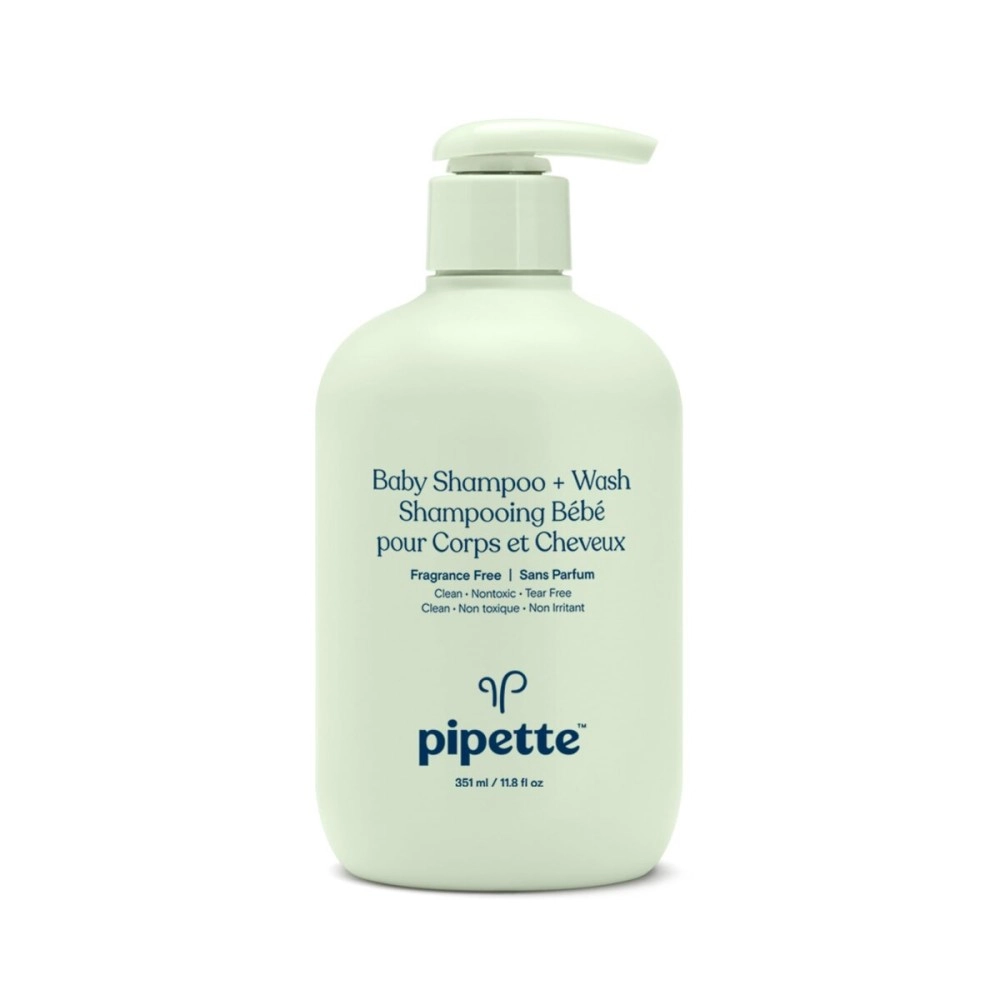 Pipette Baby Shampoo and Body Wash - Fragrance Free, Tear-Free Bath Time, Hypoallergenic, Moisturizing Plant-Derived Squalane, New Formula, 11.8 fl oz