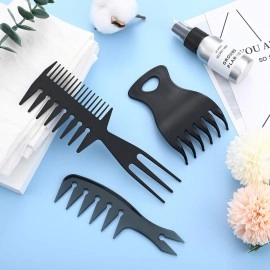Patelai 3 Pieces Hair Stylists Styling Comb Set, Includes Texturizing Comb Tri-Comb Double Side Brushes Hair Pick Wide Tooth Hair Comb Shaping and Teasing Wet Combs Tools for Long, Thick, Curly Hair