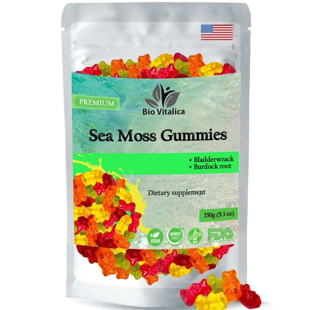 BIO VITALICA Sea Moss Gummies - Irish sea Moss raw Organic, Bladderwrack, Burdock Root. Contains Sea Moss Gel and Powder. Superfoods for Vegan, Keto and Dr Sebi Diet. Immune and Energy Boosting.