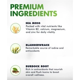 BIO VITALICA Sea Moss Gummies - Irish sea Moss raw Organic, Bladderwrack, Burdock Root. Contains Sea Moss Gel and Powder. Superfoods for Vegan, Keto and Dr Sebi Diet. Immune and Energy Boosting.