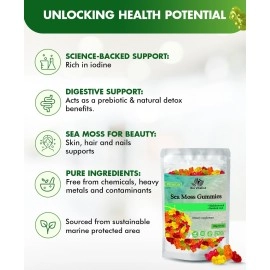 BIO VITALICA Sea Moss Gummies - Irish sea Moss raw Organic, Bladderwrack, Burdock Root. Contains Sea Moss Gel and Powder. Superfoods for Vegan, Keto and Dr Sebi Diet. Immune and Energy Boosting.