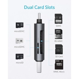 Anker USB-C and USB 3.0 SD Card Reader, PowerExpand+ 2-in-1 Memory Card Reader with Dual Connectors, for SDXC, SDHC, SD, MMC, RS-MMC, Micro SDXC, Micro SD, Micro SDHC Card, and UHS-I Cards