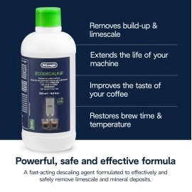 De\'Longhi Original EcoDecalk Descaler for Fully Automatic Coffee Machine and Coffee Makers, Universal Descaler for 10 Descaling Processes, DLSC500, 2 x 500 ml
