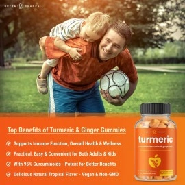 NutraChamps Turmeric Gummies for Adults & Kids with Ginger & Black Pepper Extract | 95% Curcuminoids | Vegan Natural Curcumin Joint Support | 120 Tumeric Gummy Supplements (2-Pack)