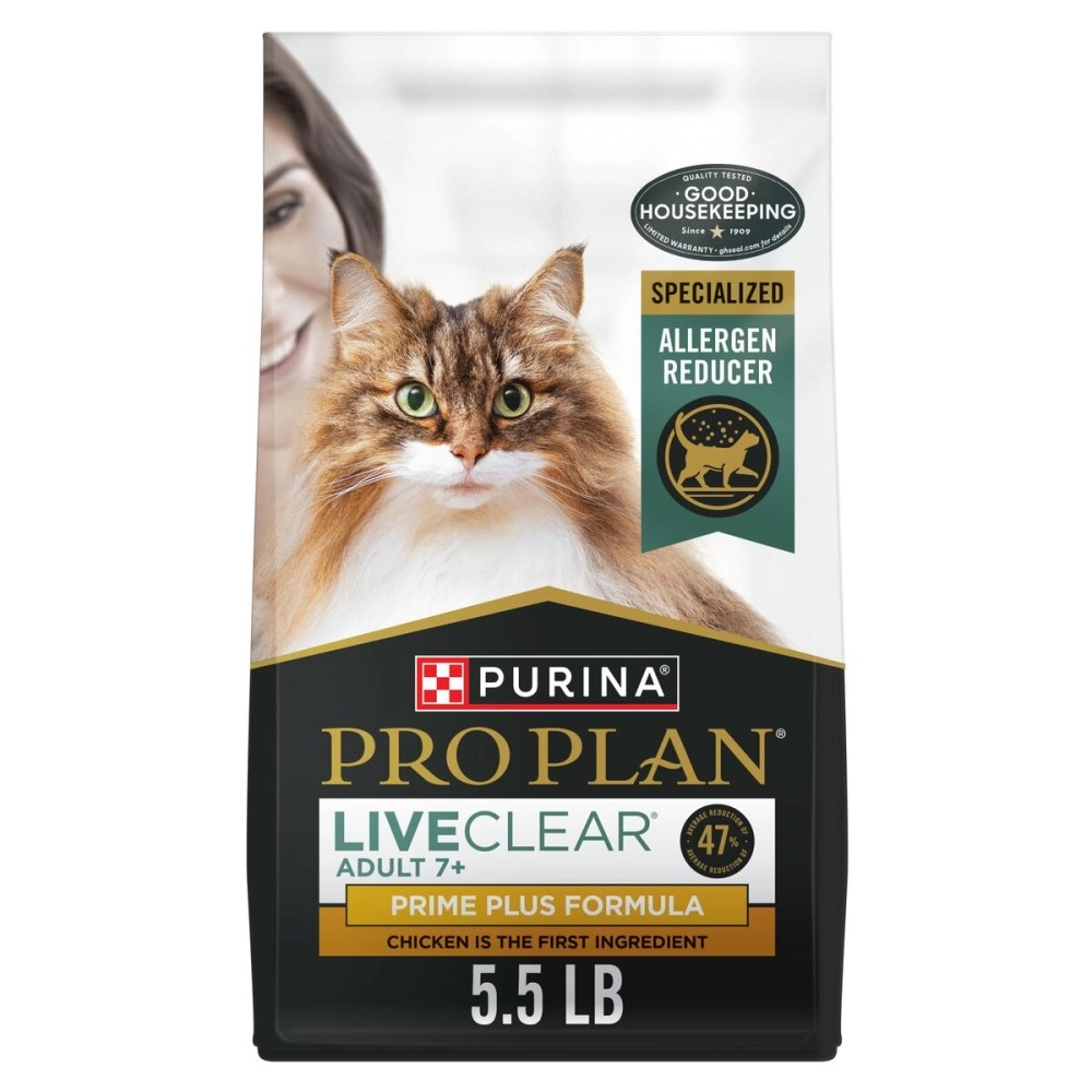 Purina Pro Plan Allergen Reducing Senior Cat Food, LIVECLEAR Adult 7+ Prime Plus Chicken and Rice Formula - 5.5 lb. Bag