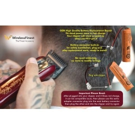 WirelessFinest Battery Replacement for Wahl Magic Clip Clipper Hair Cordless Designer Senior Sterling-4 Beretto Super Taper Part 93837-OO1 + Tool Repair Fix Dead Power Issue
