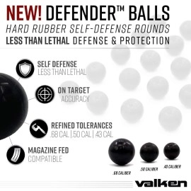 Valken Defender Rubber Balls 50 Caliber, Black